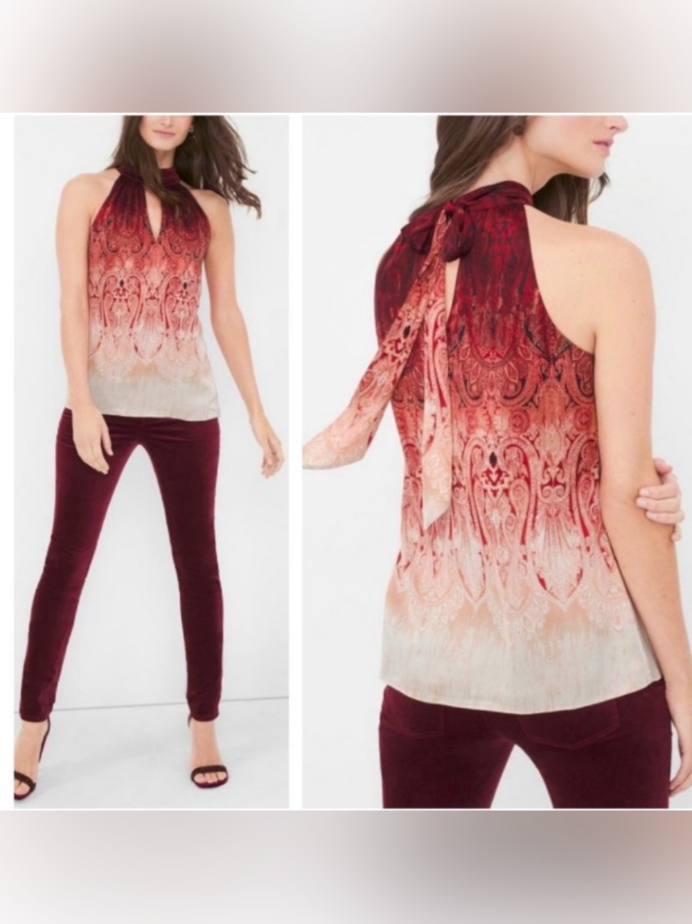 White House Black Market Tie-Neck Sleeveless‎ Top in Deep Wine